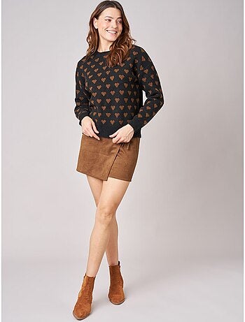 Pull femme motif cœurs en maille douce 'Deeluxe'