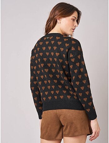 Pull femme motif cœurs en maille douce 'Deeluxe'