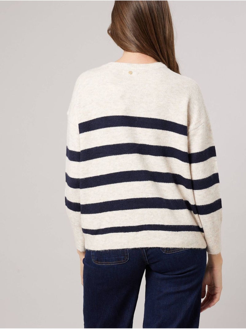 Pull femme rayé  'deeluxe' Blanc cassé - Kiabi