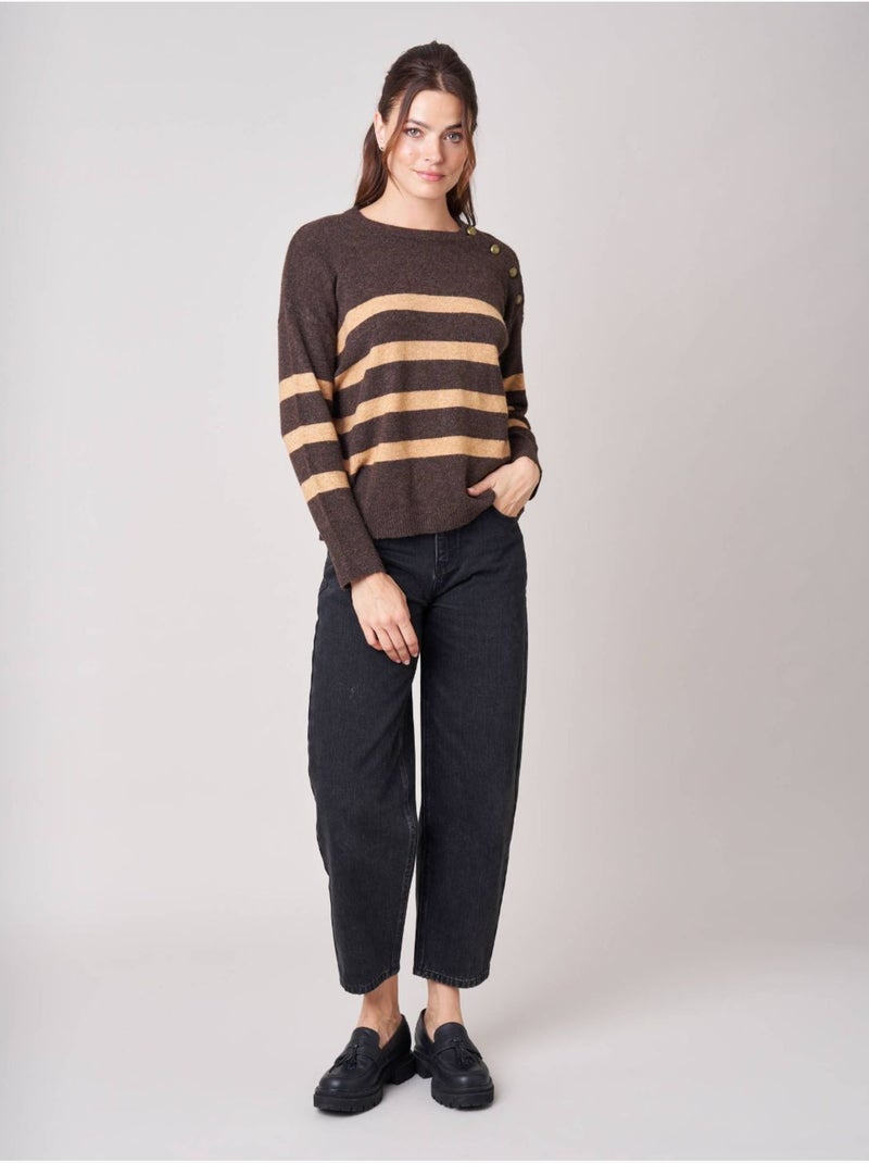 Pull femme rayé  'deeluxe' Marron - Kiabi