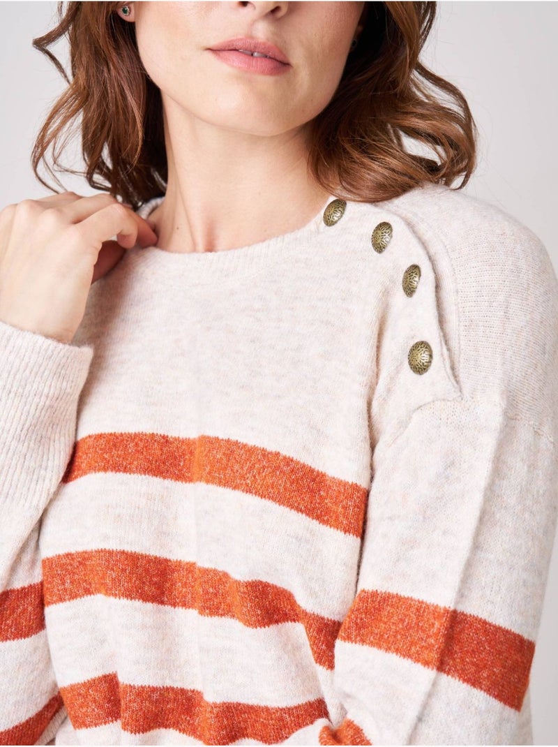 Pull femme rayé  'Deeluxe' Orange clémentine - Kiabi