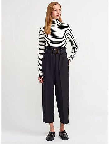 Pull femme rayé en maille côtelée à col roulé dilvin