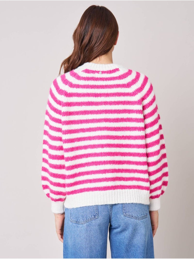 Pull femme rayé en maille douce 'Deeluxe' Rose - Kiabi