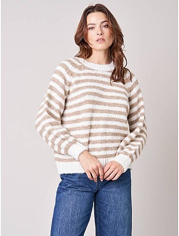 Pull femme rayé en maille douce 'Deeluxe'