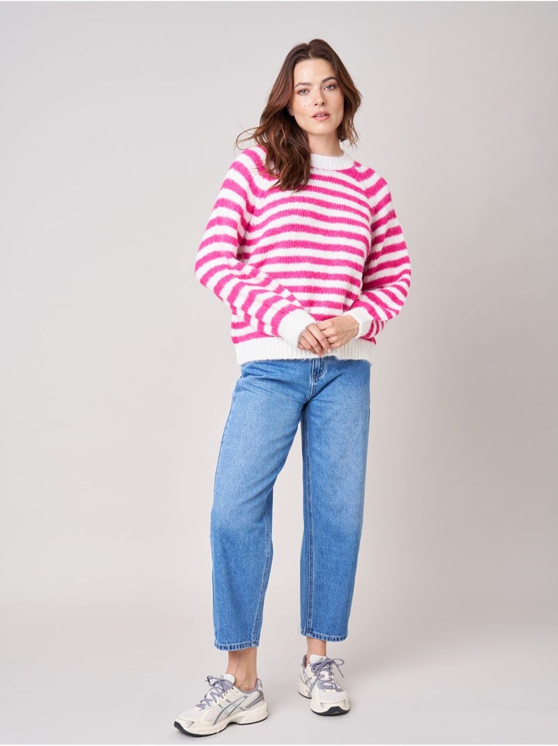 Pull femme rayé en maille douce 'deeluxe' Vieux rose - Kiabi