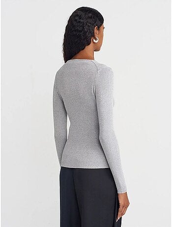 Pull femme slim à col v côtelé dilvin