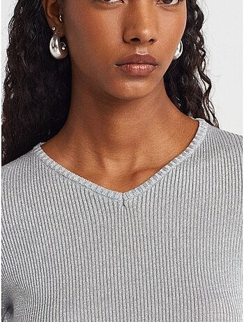 Pull femme slim à col v côtelé dilvin