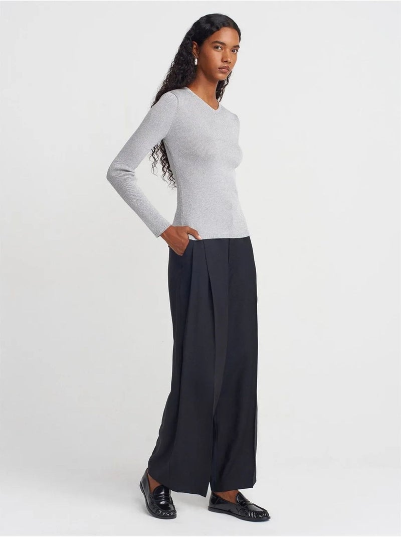 Pull femme slim à col v côtelé dilvin Argent - Kiabi
