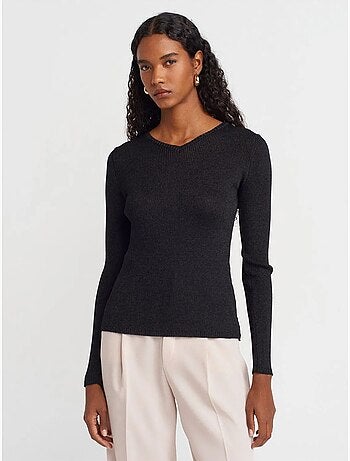 Pull femme slim à col v côtelé dilvin