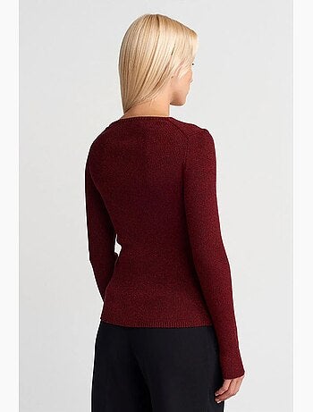 Pull femme slim à col v côtelé dilvin