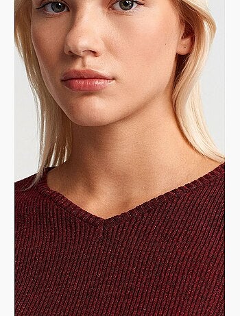 Pull femme slim à col v côtelé dilvin