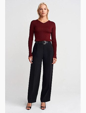 Pull femme slim à col v côtelé dilvin