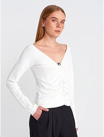 Pull femme slim en maille côtelée à col v dilvin