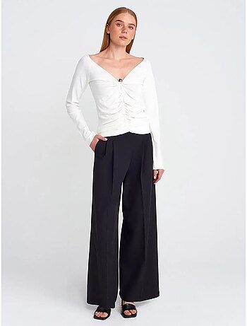 Pull femme slim en maille côtelée à col v dilvin