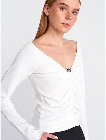 Pull femme slim en maille côtelée à col v dilvin
