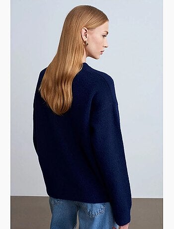 Pull femme uni à col rond et maille côtelée dilvin
