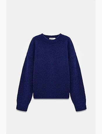 Pull femme uni à col rond et maille côtelée dilvin