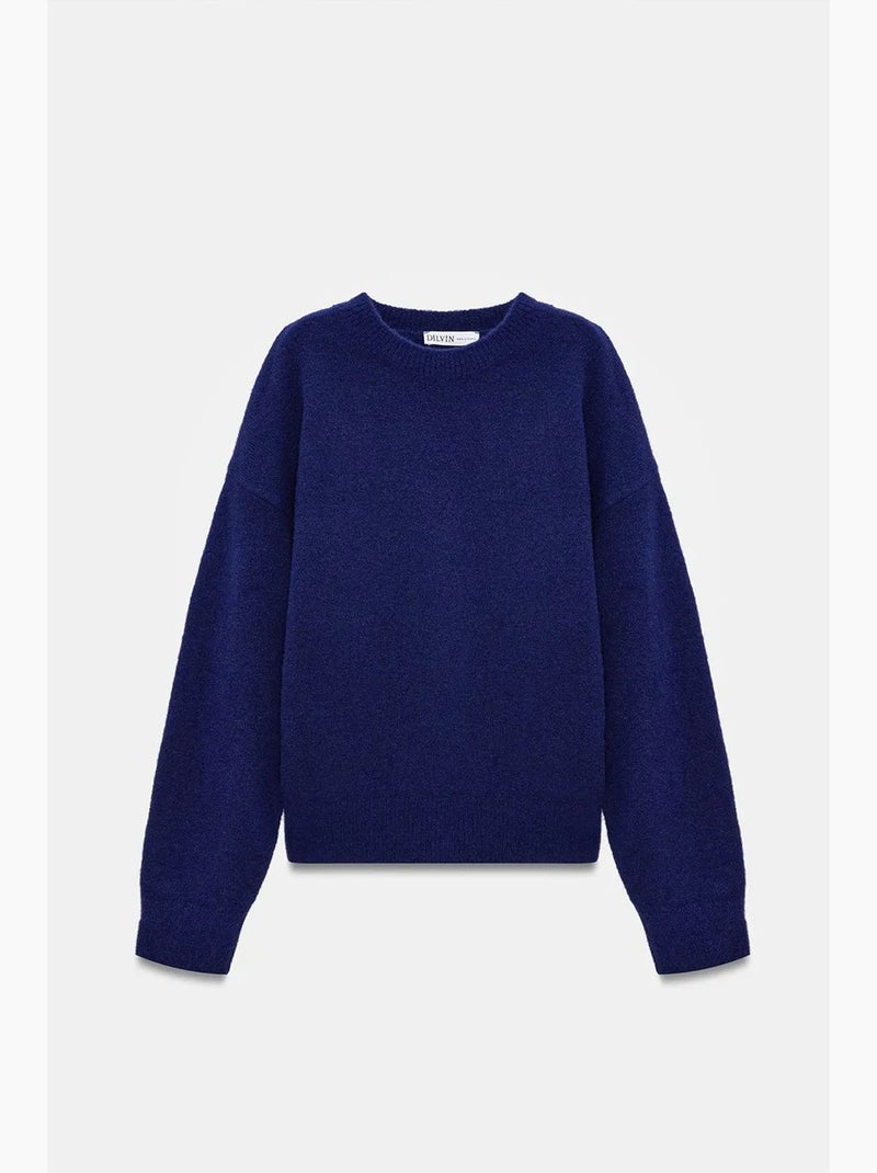 Pull femme uni à col rond et maille côtelée dilvin Bleu marine - Kiabi