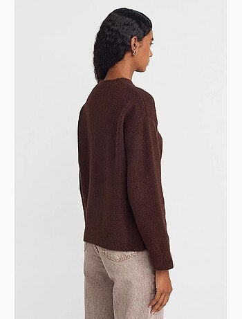 Pull femme uni à col rond et maille côtelée dilvin