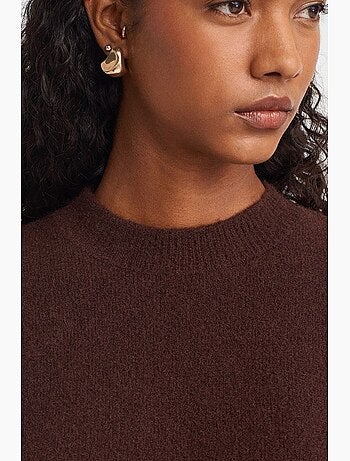 Pull femme uni à col rond et maille côtelée dilvin