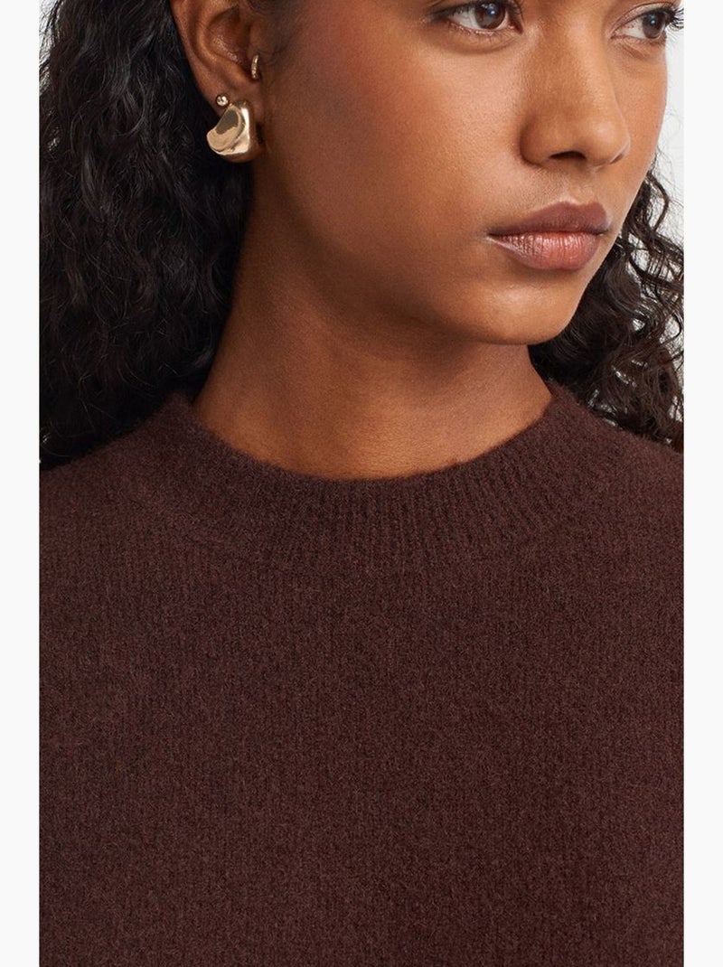 Pull femme uni à col rond et maille côtelée dilvin Marron chocolat - Kiabi