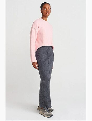 Pull femme uni à col rond et maille côtelée dilvin