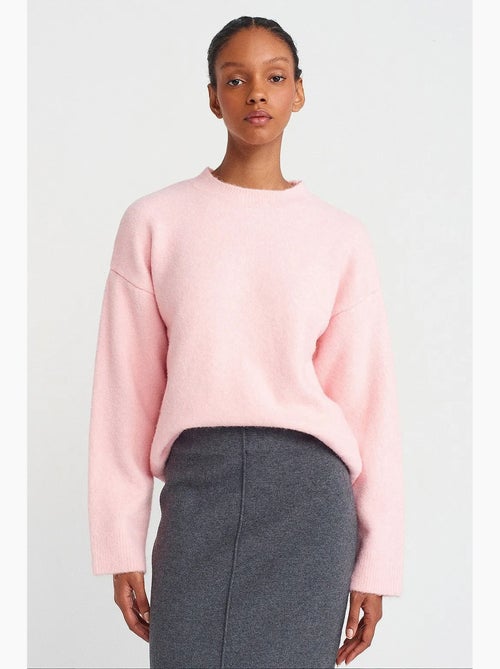 Pull femme uni à col rond et maille côtelée dilvin - Kiabi