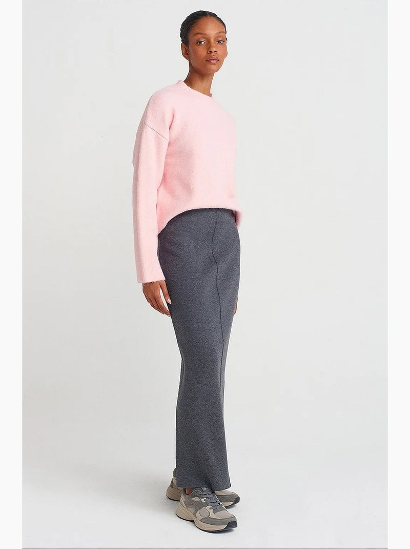 Pull femme uni à col rond et maille côtelée dilvin Rose dragée - Kiabi