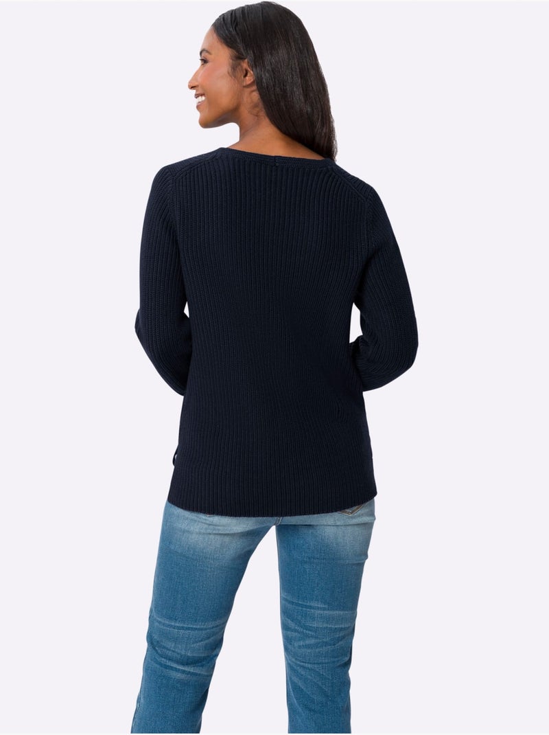 Pull Fentes Sur Les Côtés - Taille Standard - Helline Bleu marine - Kiabi