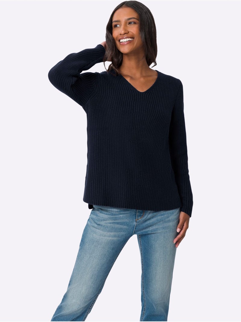 Pull Fentes Sur Les Côtés - Taille Standard - Helline Bleu marine - Kiabi