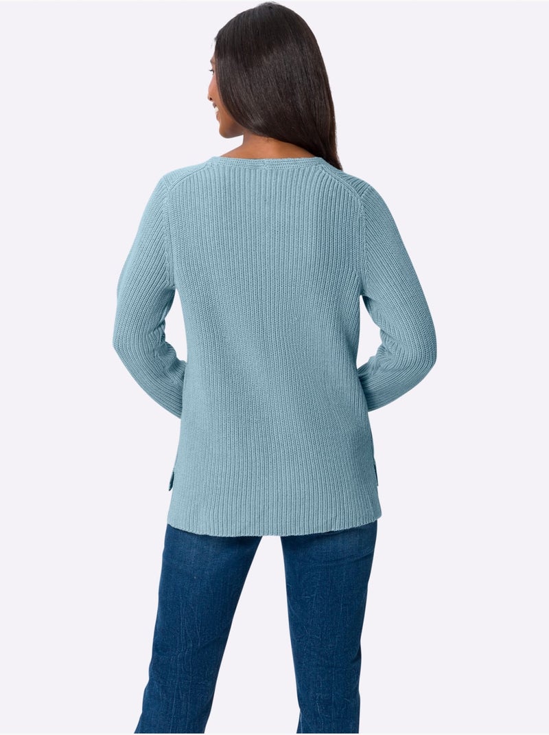 Pull Fentes Sur Les Côtés - Taille Standard - Helline Vert d'eau - Kiabi