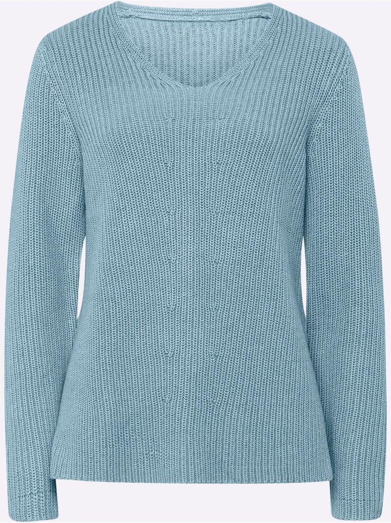 Pull Fentes Sur Les Côtés - Taille Standard - Helline Vert d'eau - Kiabi