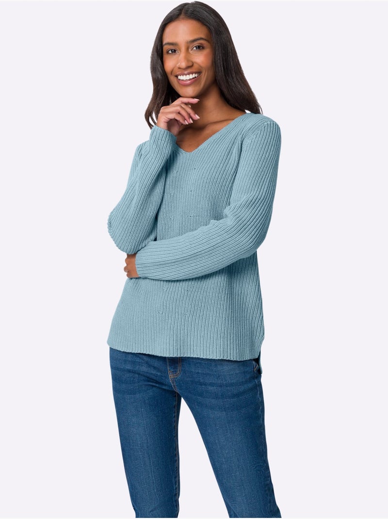 Pull Fentes Sur Les Côtés - Taille Standard - Helline Vert d'eau - Kiabi