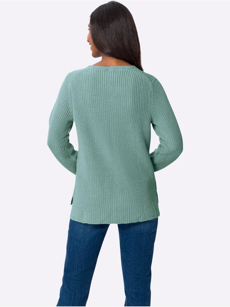 Pull Fentes Sur Les Côtés - Taille Standard - Helline Vert Sauge - Kiabi