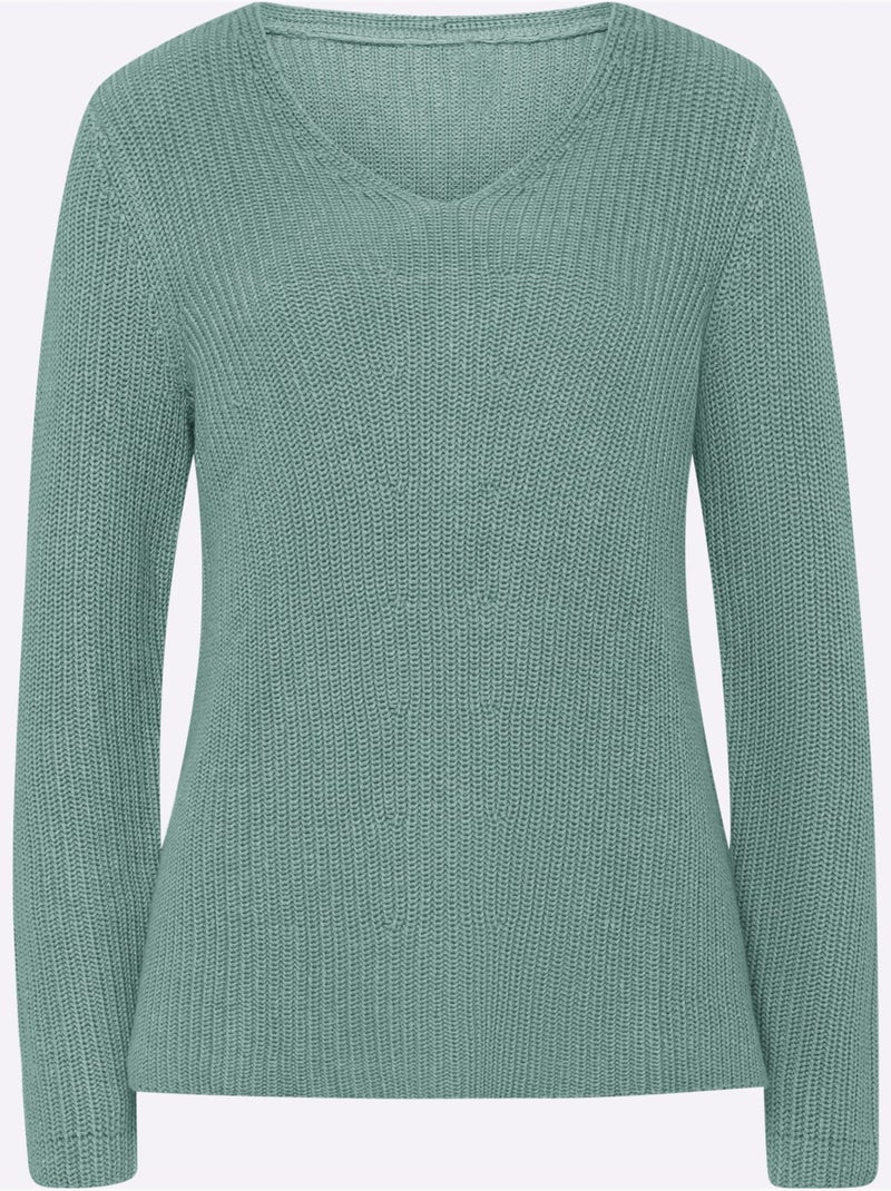 Pull Fentes Sur Les Côtés - Taille Standard - Helline Vert Sauge - Kiabi