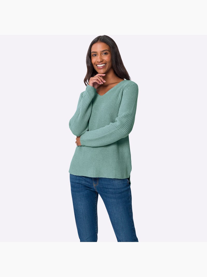 Pull Fentes Sur Les Côtés - Taille Standard - Helline Vert Sauge - Kiabi