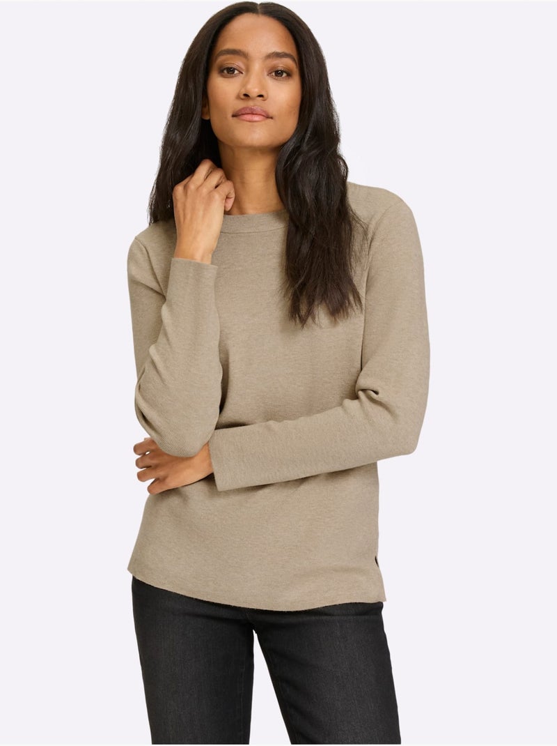 Pull Fentes Tendance à L'ourlet - Taille Standard - Helline Beige chiné - Kiabi