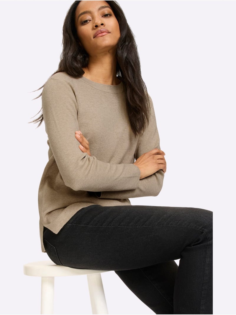 Pull Fentes Tendance à L'ourlet - Taille Standard - Helline Beige chiné - Kiabi