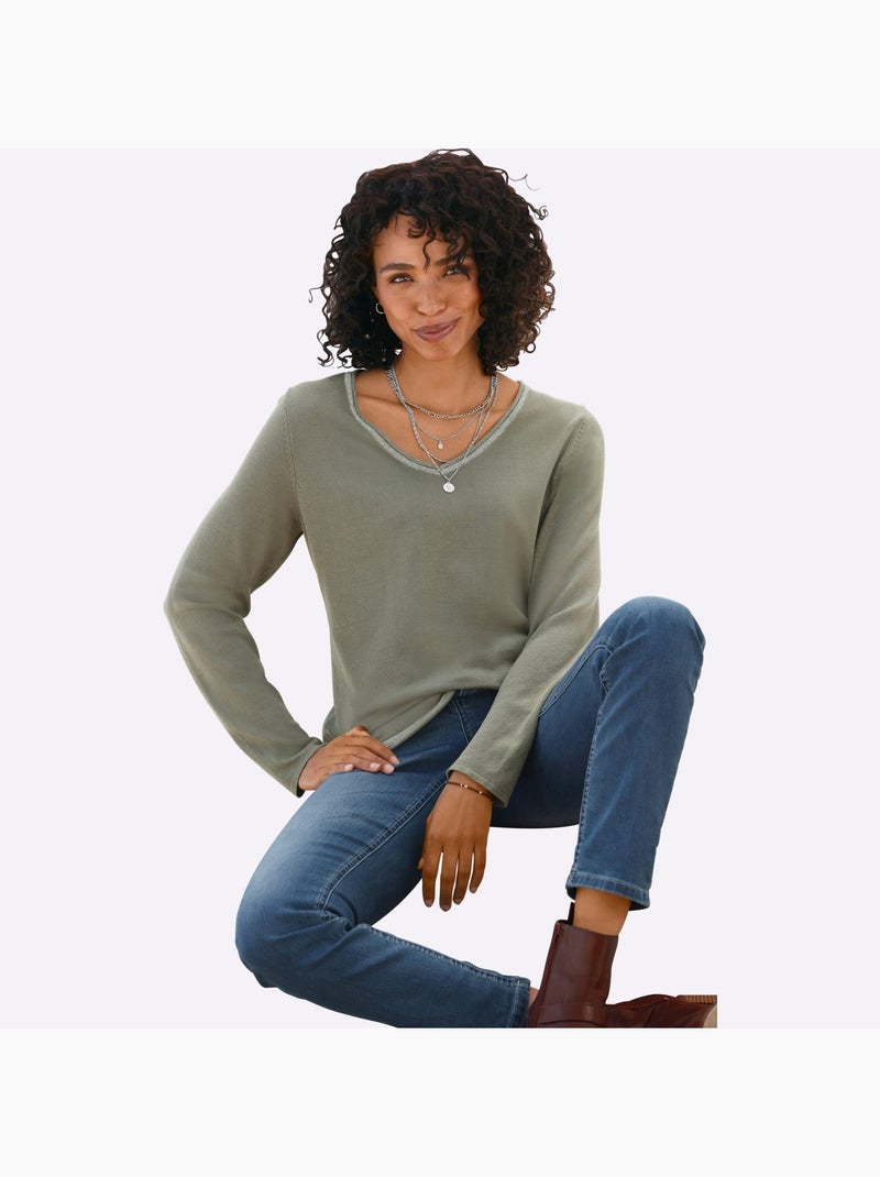 Pull fil argenté brillant couleur argenté - taille standard - helline Kaki - Kiabi