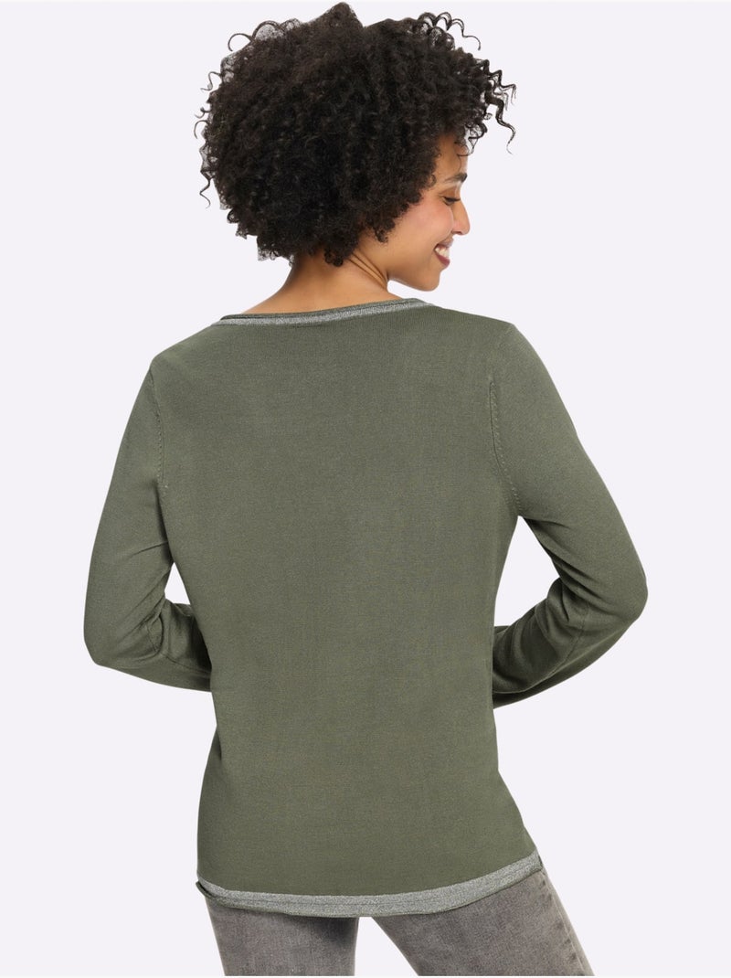 Pull fil argenté brillant couleur argenté - taille standard - helline Kaki - Kiabi
