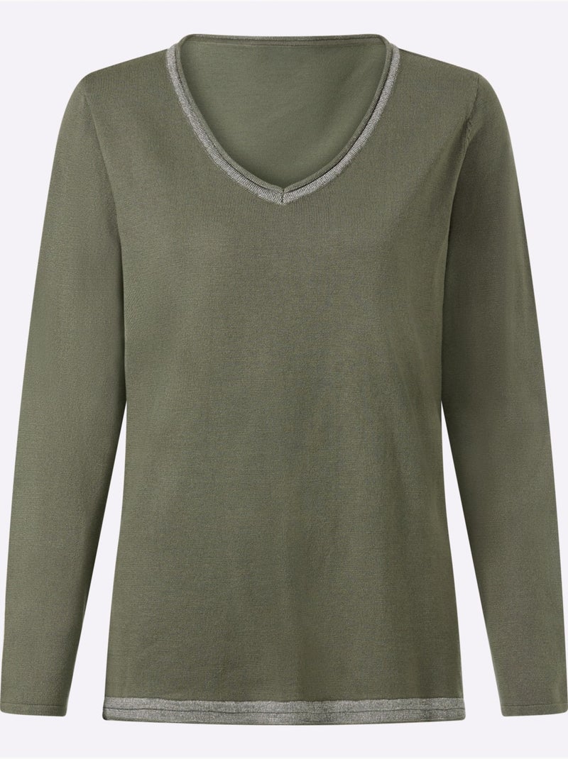 Pull fil argenté brillant couleur argenté - taille standard - helline Kaki - Kiabi