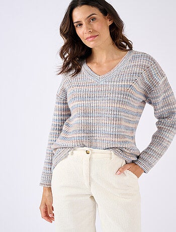 Pull fil mouliné à effet de rayures - Damart