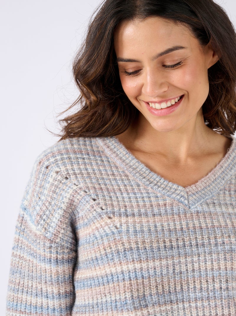 Pull fil mouliné à effet de rayures - Damart Bleu - Kiabi