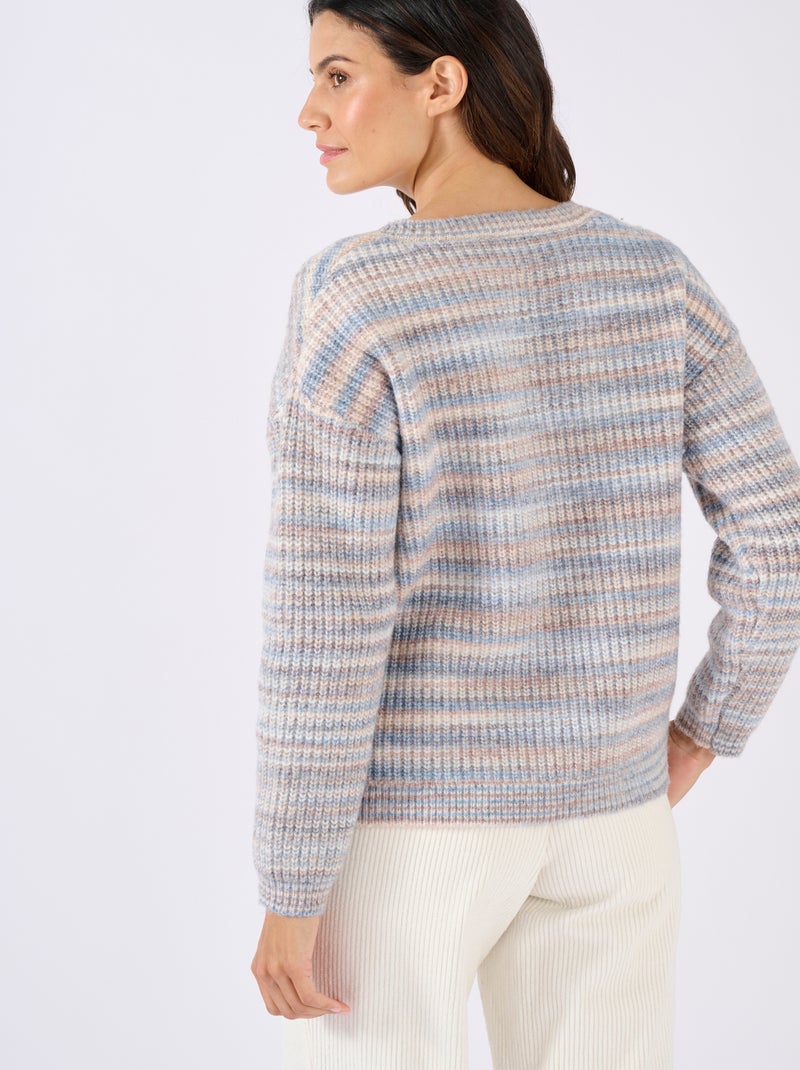 Pull fil mouliné à effet de rayures - Damart Bleu - Kiabi
