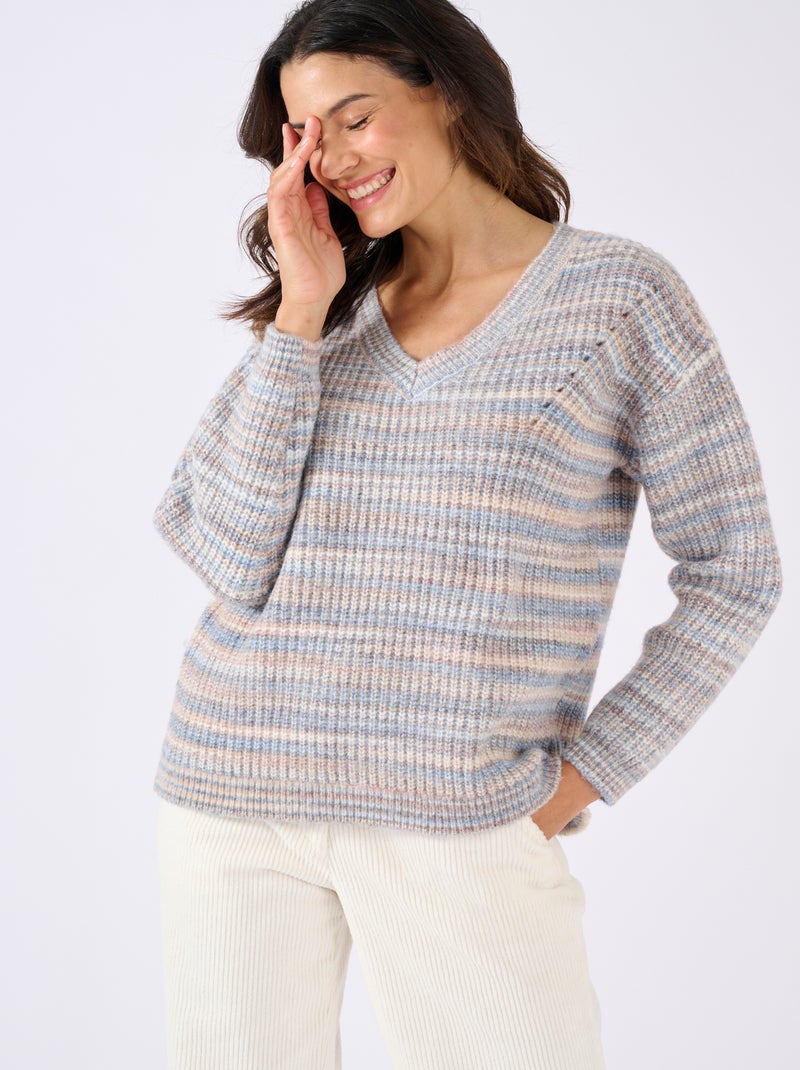 Pull fil mouliné à effet de rayures - Damart Bleu - Kiabi