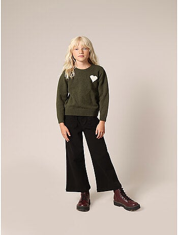 Pull fille en maille avec cœur contrasté 'deeluxe'
