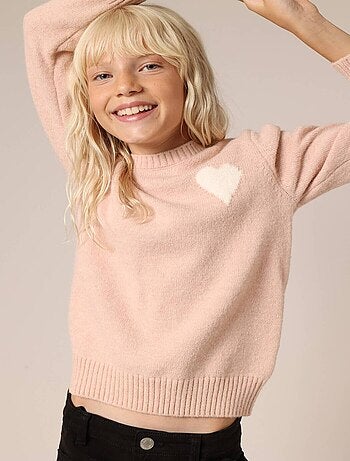 Pull fille en maille avec cœur contrasté 'deeluxe'