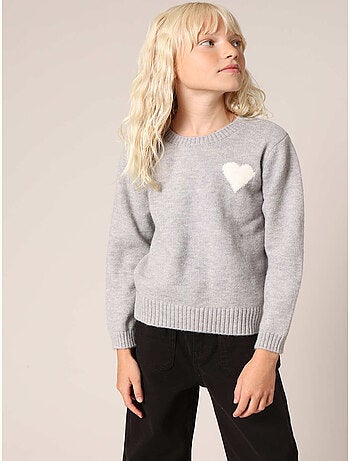 Pull fille en maille avec cœur contrastée 'Deeluxe'