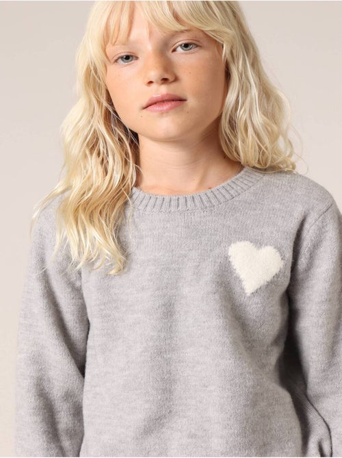 Pull  fille en maille avec cœur contrastée 'Deeluxe' - Kiabi