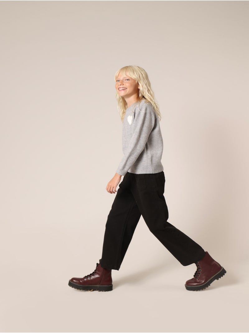 Pull  fille en maille avec cœur contrastée 'Deeluxe' Gris clair - Kiabi